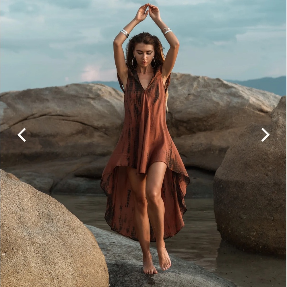 Fara Lana silk high/low dress SM NWOT